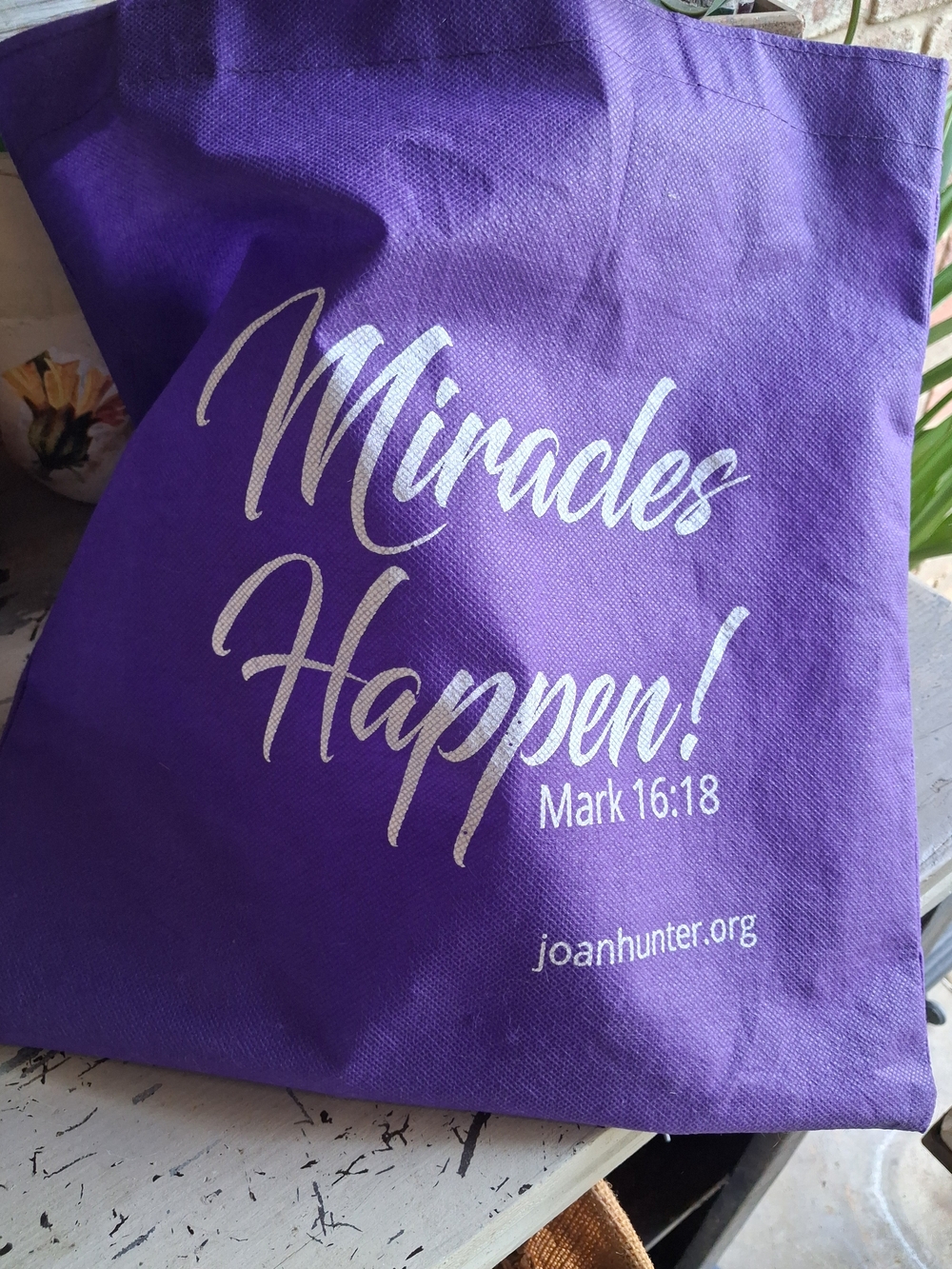 Joan Hunter Ministries Miracles Happen Bag Purple Tote